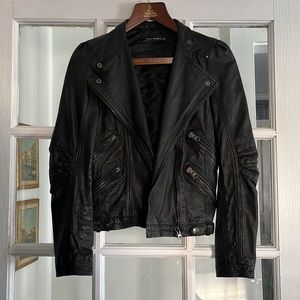 Zara Black Genuine Leather Motorcycle Jacket XS